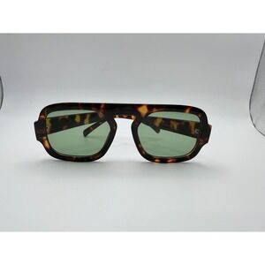 Tortoise Flat Top  Sunglasses Green Lens Square Retro